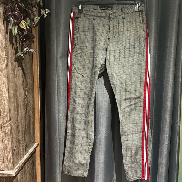 Men’s Highland Gray Plaid Pants with Red Stripe-Regular Fit - Picture 1 of 5